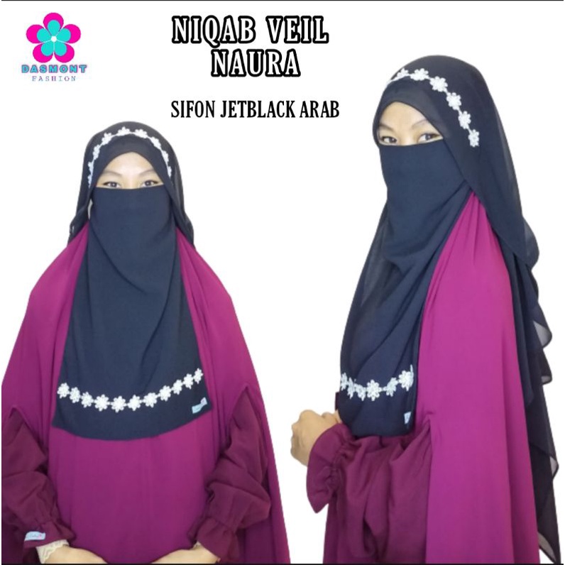 Dasmont Fashion Niqab Veil Renda Yaman Sifon Jetblack Arab Cadar Renda Hitam Nyaman Dan Tidak Pengap