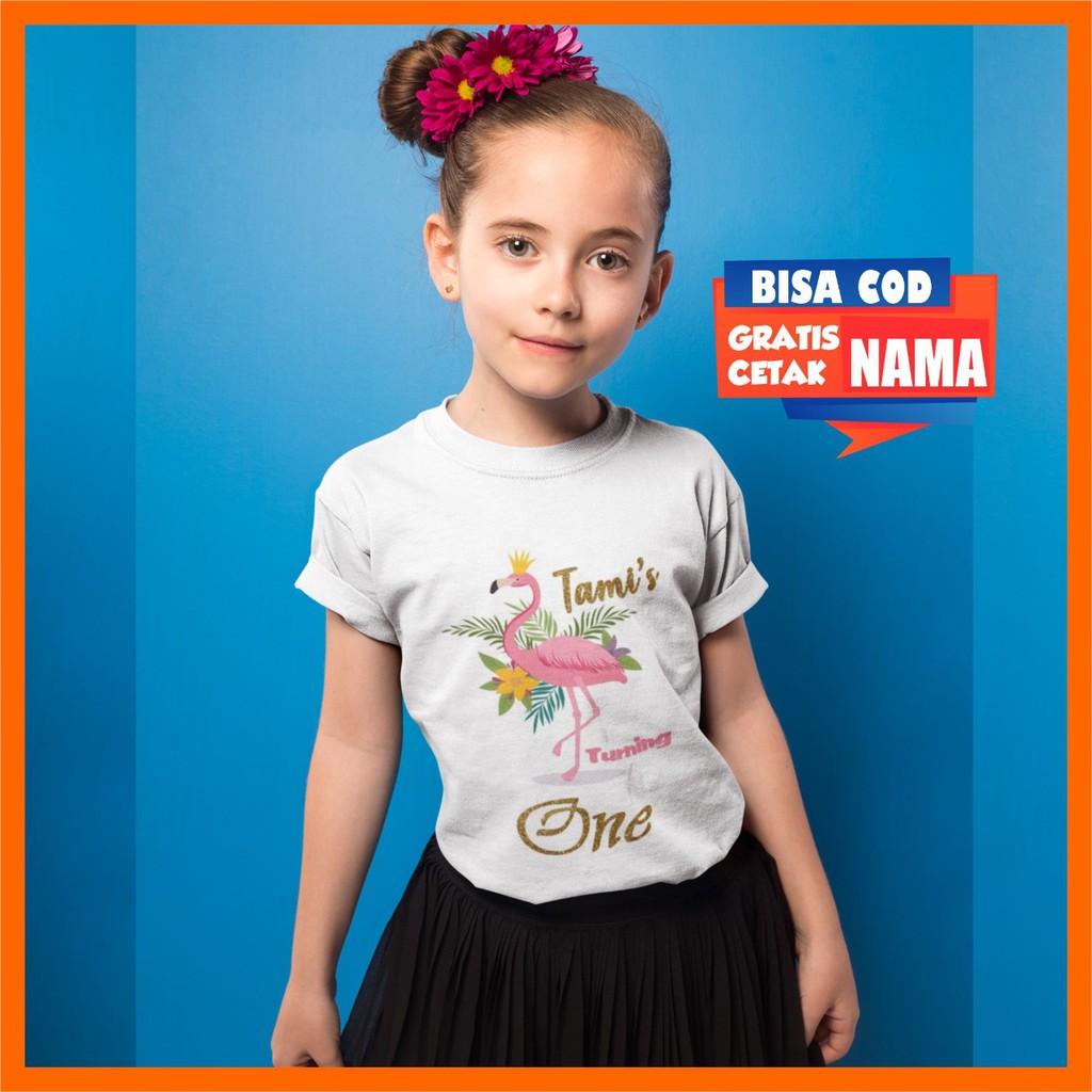 Baju Kaos Flaminggo Flamingo Ulang Tahun Ultah Birthday  Anak Cewek Perempuan Gratis Cetak Nama