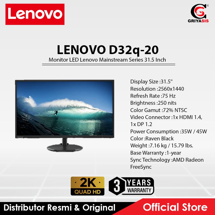 Monitor LED Lenovo Mainstream Series 31.5 Inch D32q-20
