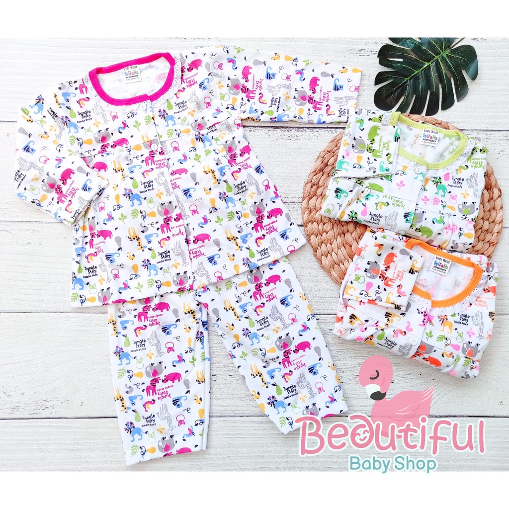 Setelan Bayi Panjang Motif The Jungle / Setelan Piyama Bayi Perempuan / Baju Bayi Panjang Merk Syifana / Baju Tidur Bayi Perempuan / Baby.ou_