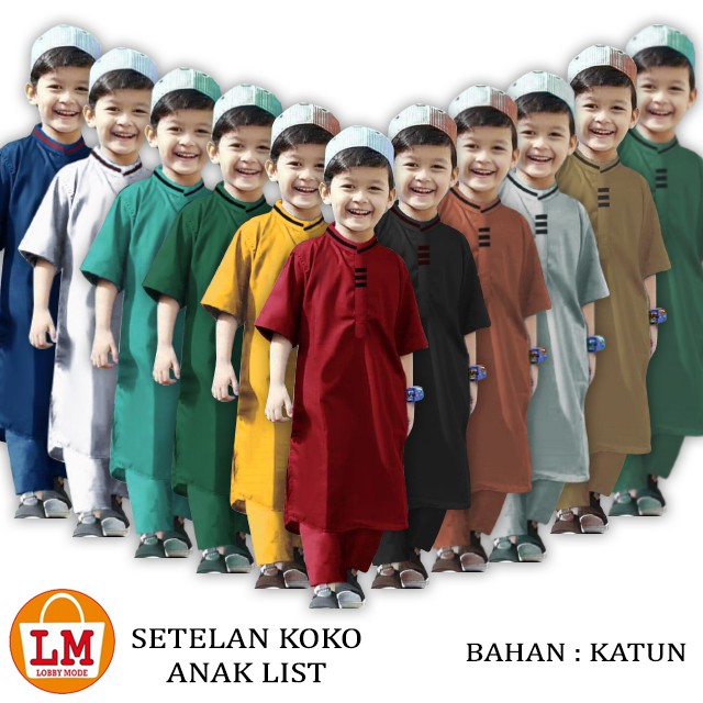 TERBARU TERMURAH TERLARIS Baju SETELAN KOKO ANAK LIST Usia 2-15 tahun LMS 11447 11449 11451 11453