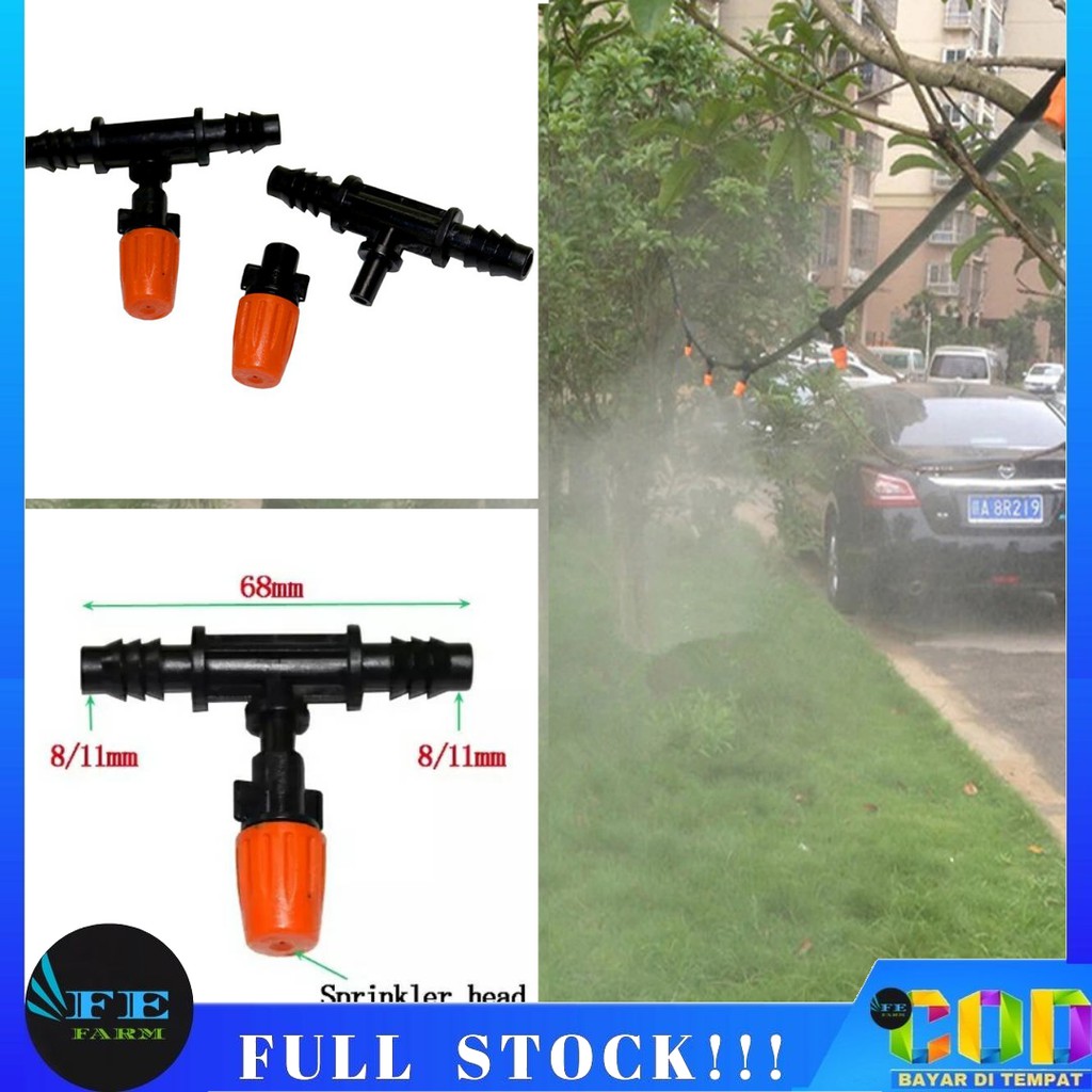 SET SPRAYER KABUT EMBUN TAMAN MIST NOZZLE + KONEKTOR TEE UNTUK SELANG PE 11MM FEFARM