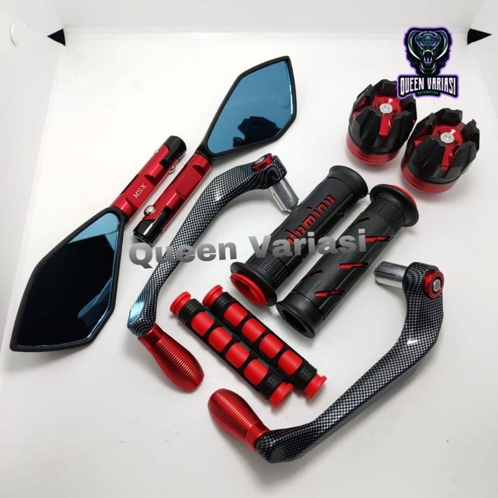 Paket Variasi Motor 5 Item Proguard Karbon Sabit Spion V2/V5 Tomok Handgrip Domino Karet Handle Rem Jalu As Roda Depan Untuk Semua Motor-3
