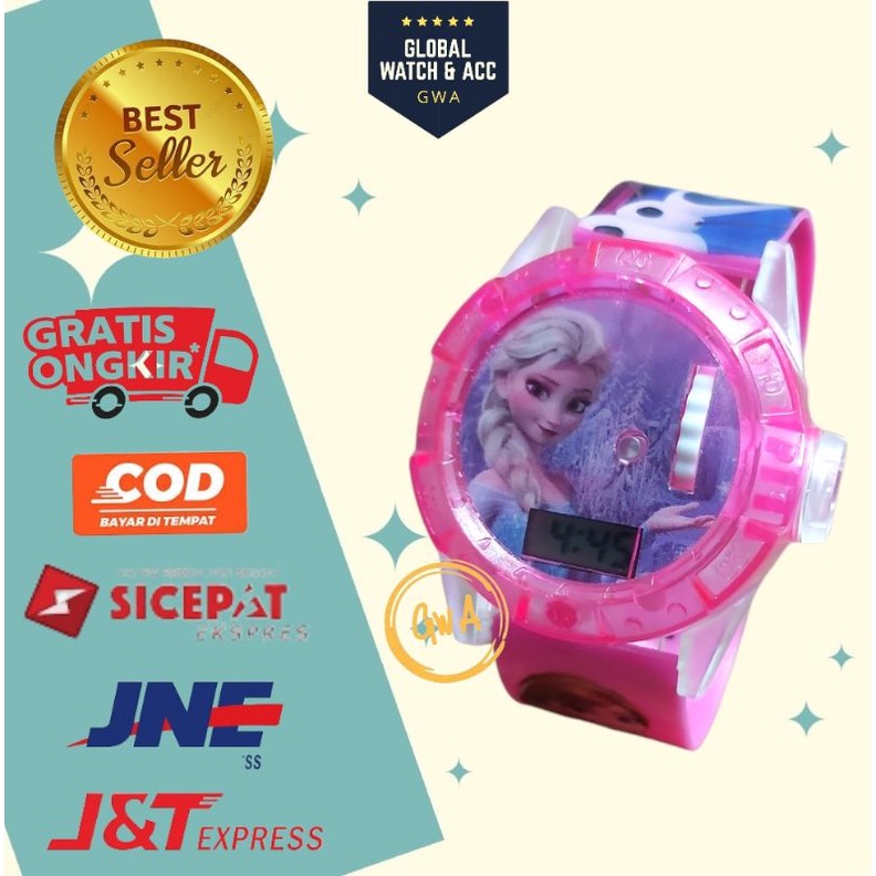 Jam tangan anak laser musik karakter Frozen Hello kitty Sofia