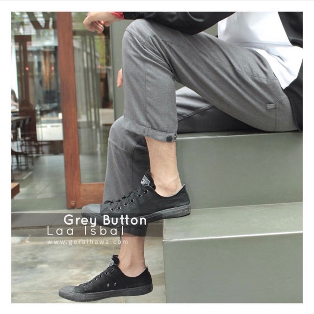 Celana Panjang Pria Cowok Grey Button Laa Isbal Ori Gerai Hawa