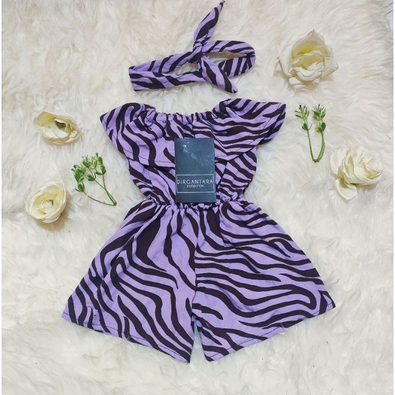 Jumpsuit anak bayi katun rayon free bando bisa reques size dll-Zebra pink