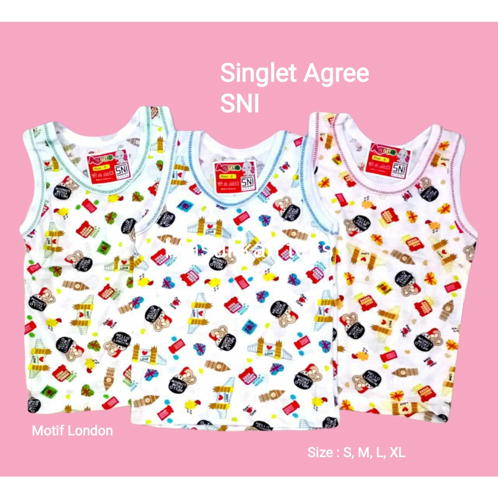 Singlet Anak Motif Bahan Katun SNI Merk Agree Kids  0 - 2th Kaos Dalam Adem