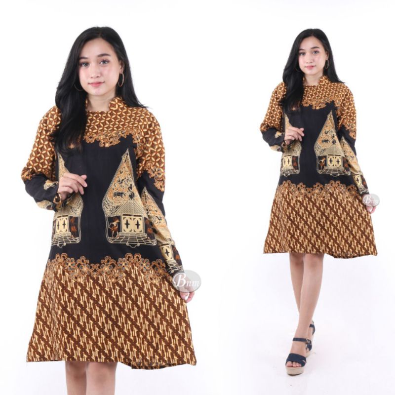 Kemeja batik Wanita Tunik Motif Wayang hitam