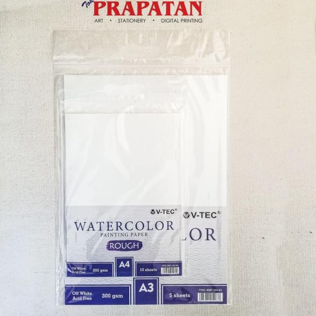

☏ V-TEC Watercolor Paper 300 gsm A4/A3 Cold Press Lembaran - WCB103001-A5 ™