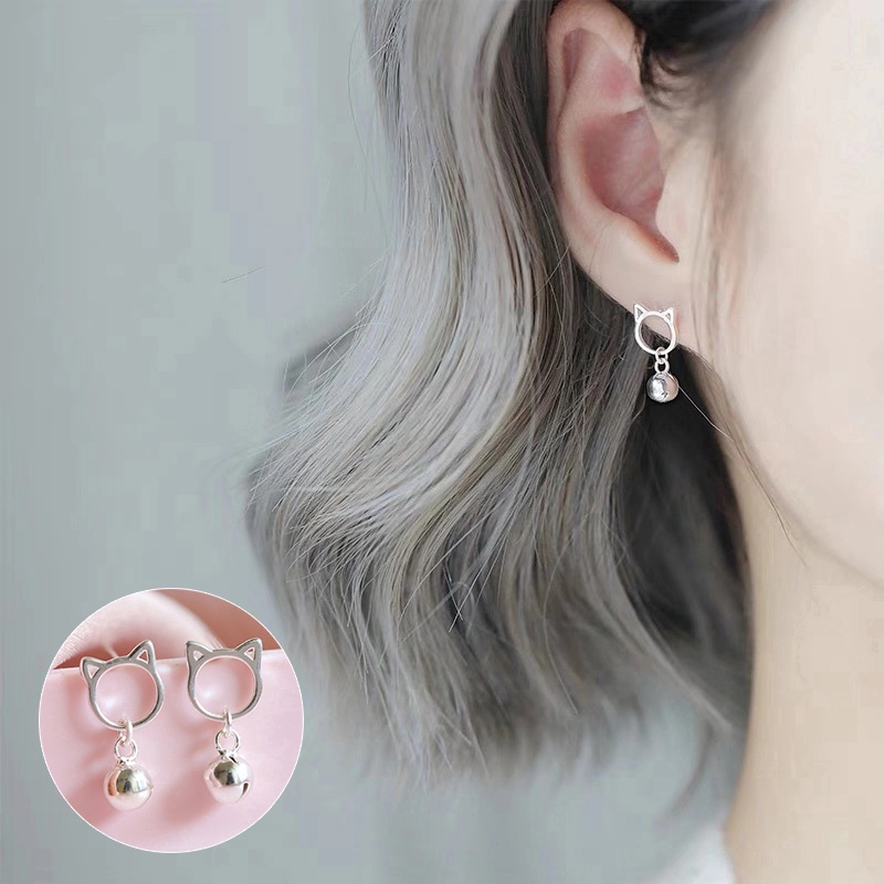 Cat Bell Stud Earring Women Fashion Silver Earrings Jewelry Gifts Sweet Heart Jewelry