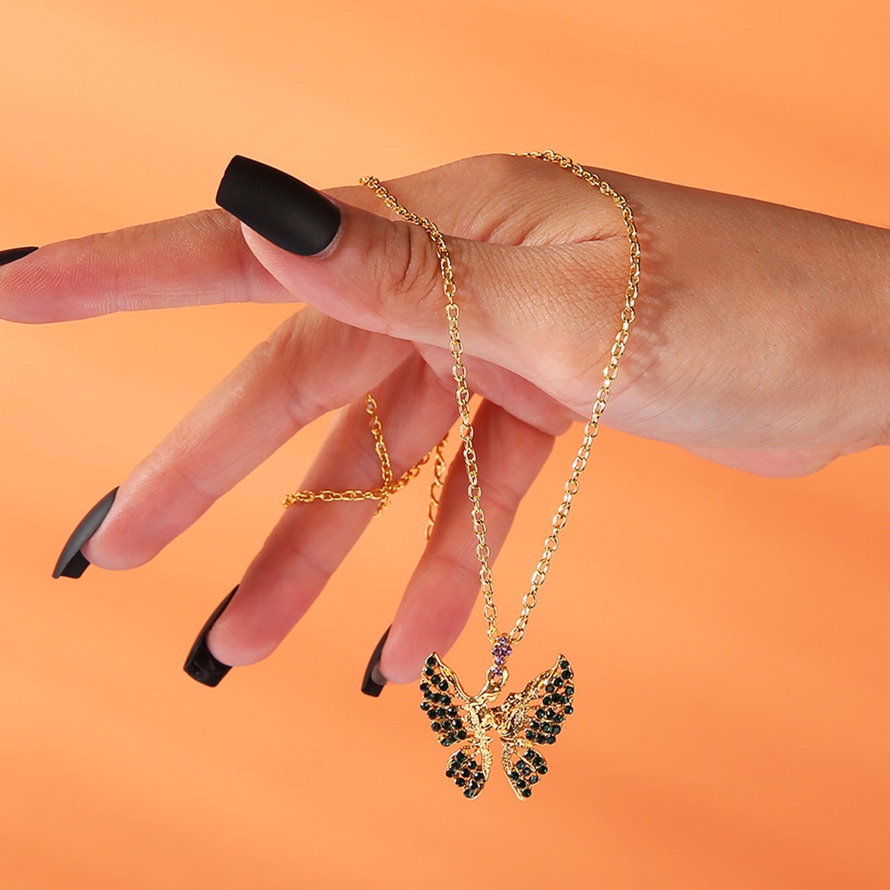 Hu Hu Hu Hu Hu Alat Bantu Pasang Kacamata♡ Kalung Rantai Liontin Kupu-Kupu Aksen Berlian Imitasi Untuk Wanita