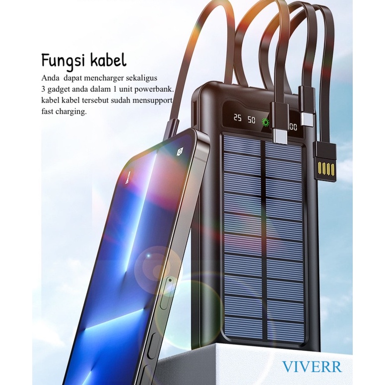 Powerbank VIVERR VS05 Solar Panel Cahaya matahari kapasitas 22.000 mAh Original Garansi 1tahun.