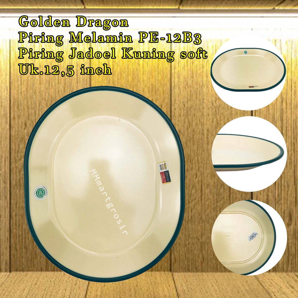 Golden Dragon / Piring Melamin / Piring Jadoel / PE-12B3 / Kuning soft / 12,5 inch