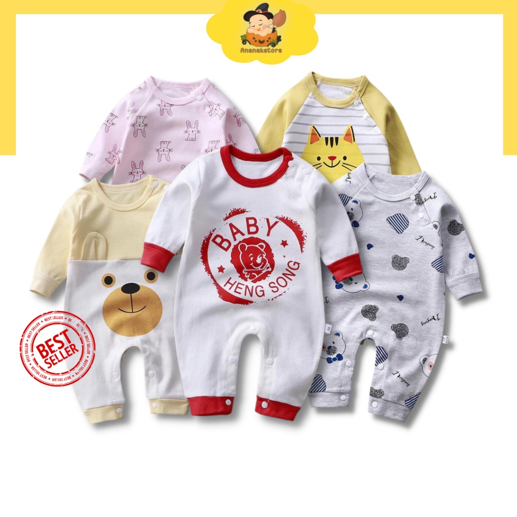 Jumsuit bayi perempuan newborn jumper bayi laki laki 0 3 6 9 12 bulan baju bayi lengan panjang lucu ada kancing bahu