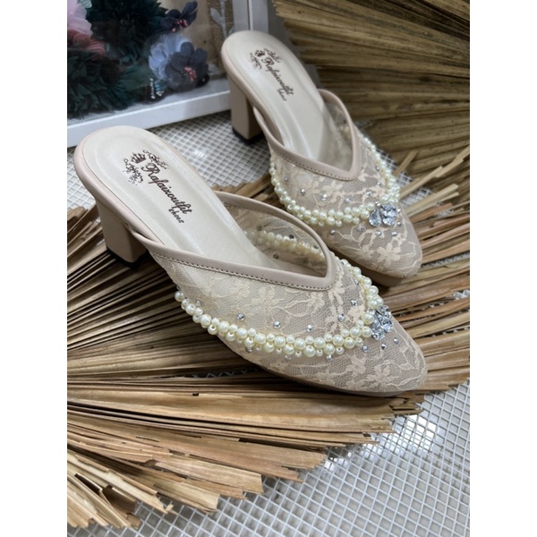 sepatu wanita sepatu wedding v mozza cream tinggi 7cm tahu