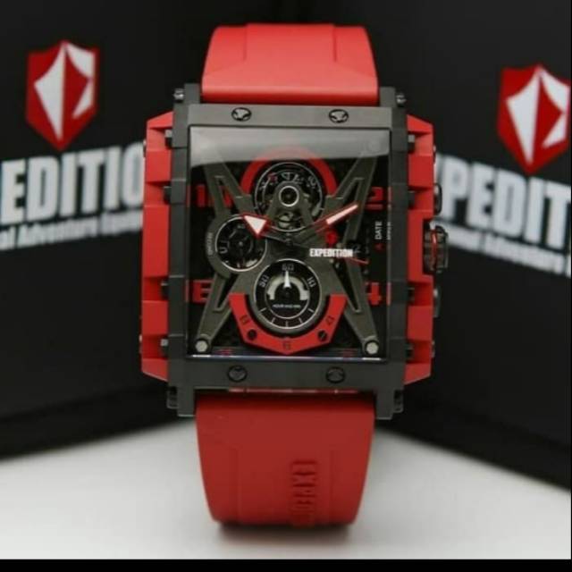 Jam tangan expedition e6757 rubber red dial red pria original