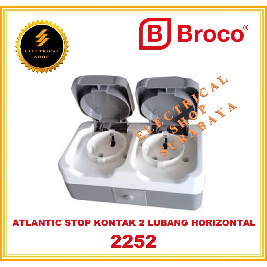 BROCO ATLANTIC OB STOP KONTAK ARDE 2 GANG LUBANG HORIZONTAL 2252 (GROSIR) TAHAN AIR WATERPROOF IP44