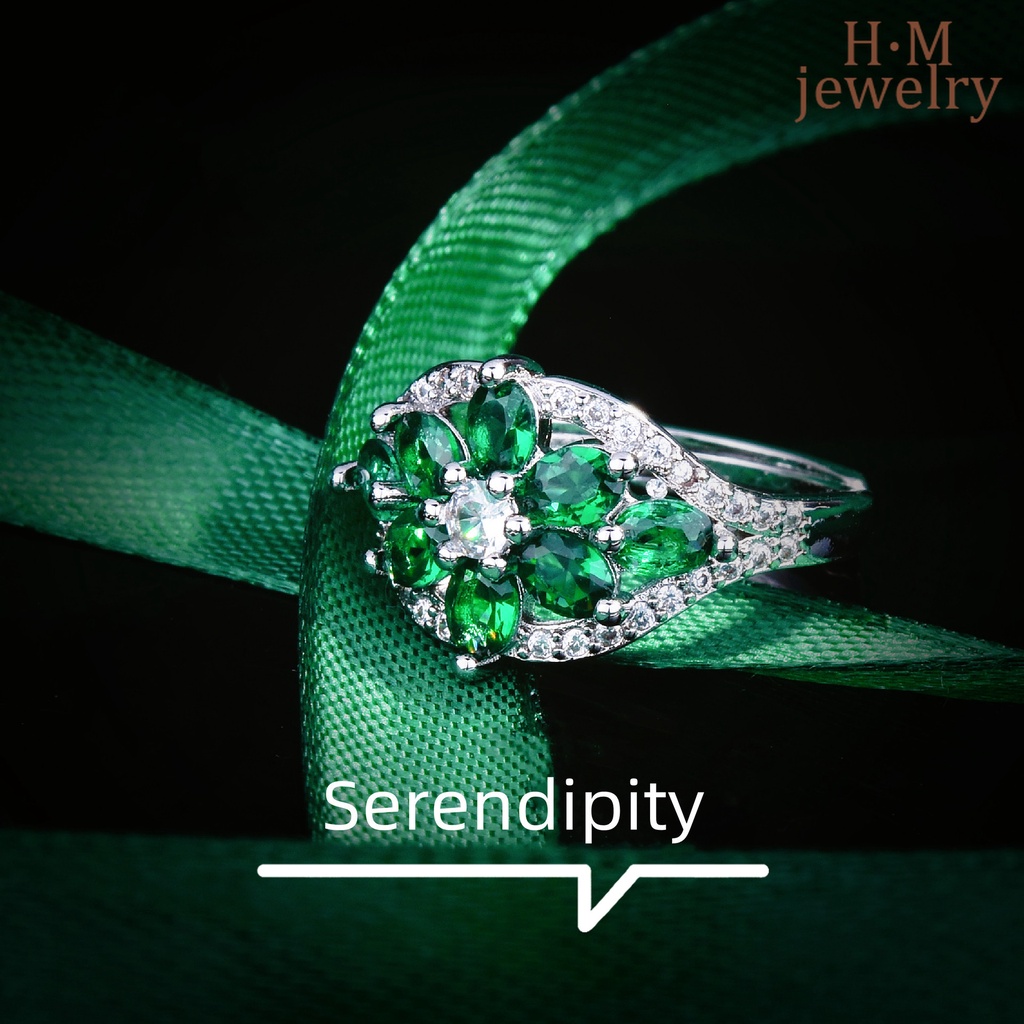 Cincin Model Terbuka Bahan Sterling Silver 925 Hias Permata Emerald Warna Warni Gaya Simple Untuk Wanita