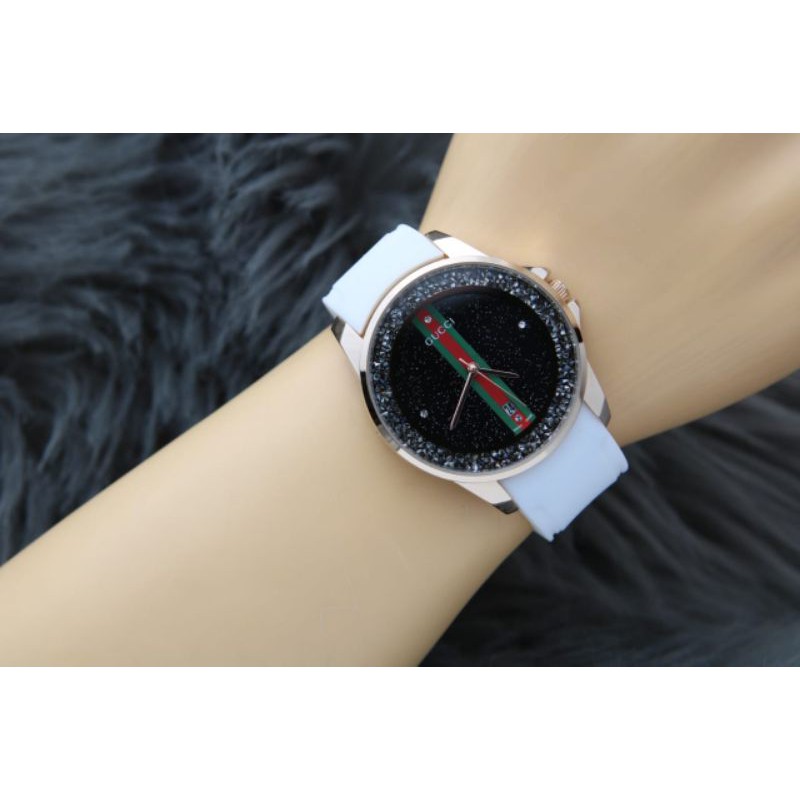 JAM TANGAN WANITA GUCCI BODY ROSE RUBBER TANGGAL AKTIF || DIAMETER 3.9 CM || COD