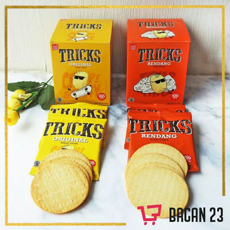 Tricks Crisps (10x18gr) - (Original-BBQ-Bulgogi-Kimchi-Rendang) - Snack Kentang / Bacan23 - Bacan 23