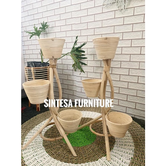 PROMO Pot susun 3 zigzag rotan alami natural murah Lc