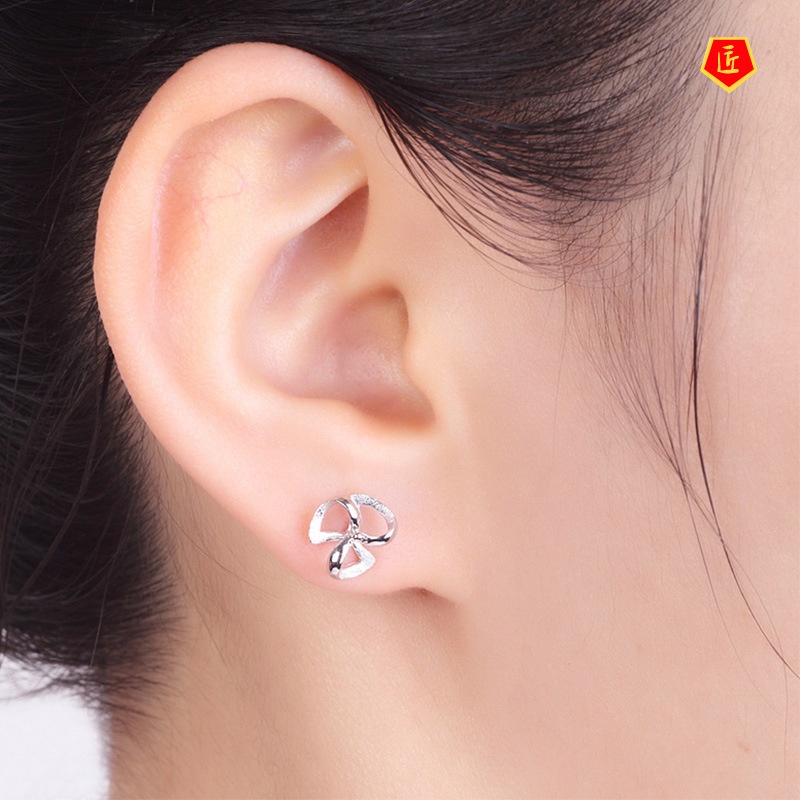 [Ready Stock]Lucky Clover Silver Stud Earrings Simple and Elegant