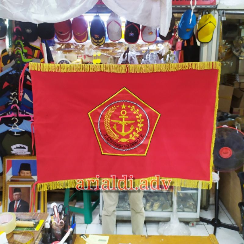 Jual bendera pataka logo Mabes TNI bordir dua sisi benang dan rumbai ...