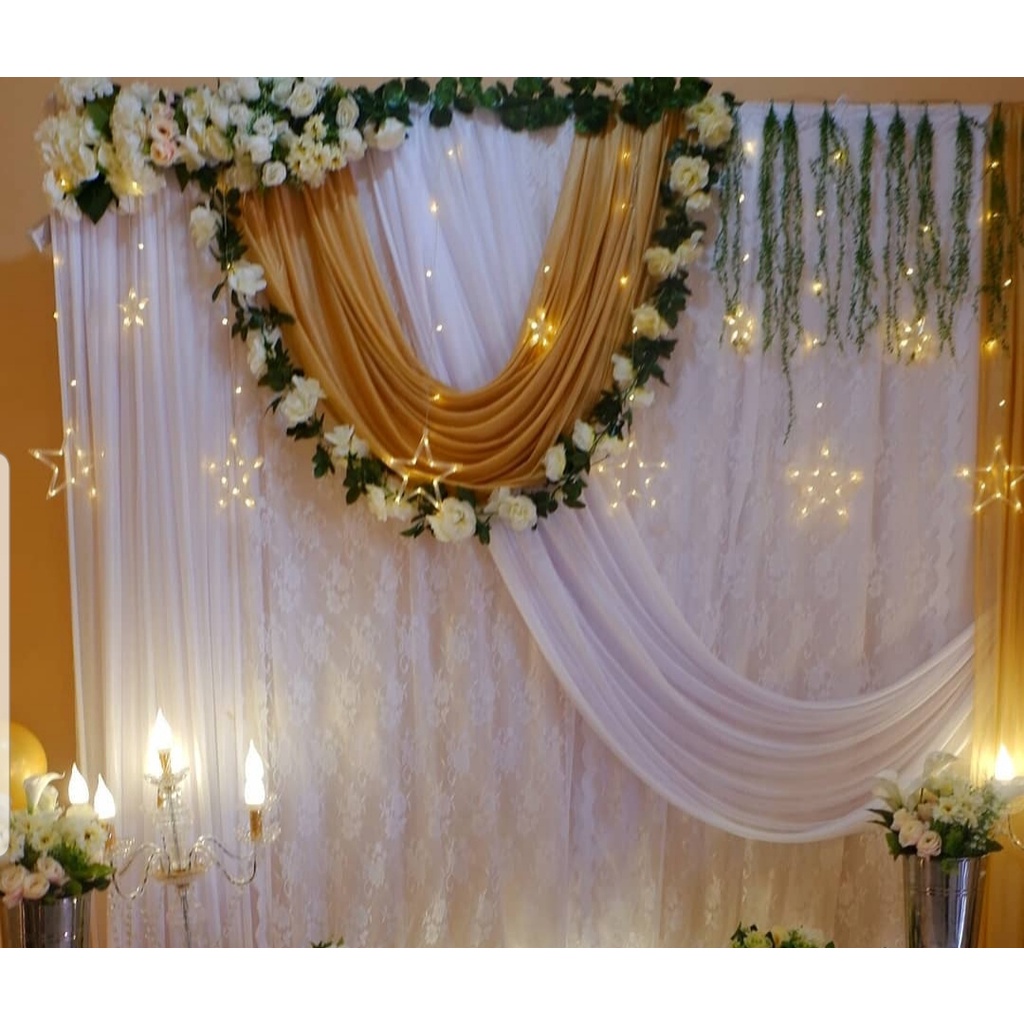 Kain Dekor/ Kain Dekorasi Backdrop Background Warna Gold untuk Lamaran Wedding Engagement Khitanan
