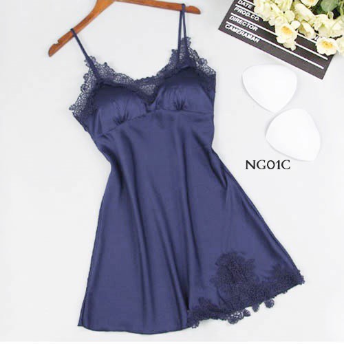 [PALING MURAH] NIGHTGOWN BAJU TIDUR WANITA DEWASA LINGERIE SEXY SATIN NAVY NG01C