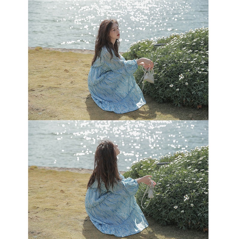 #Sisjuly# Spring and summer short-sleeved smudged jacquard dress design sense of niche temperament high-end wo