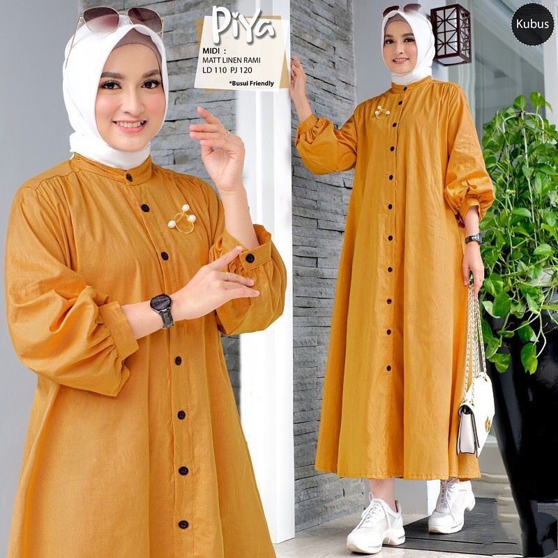 PIYA MIDI DRESS/DRESS TERBARU/MIDI DRESS LINEN RAMI/PAKAIAN WANITA MUSLIM KEKINIAN/COD BAYAR DI TEMPAT/FAR MOSLEMSTORE