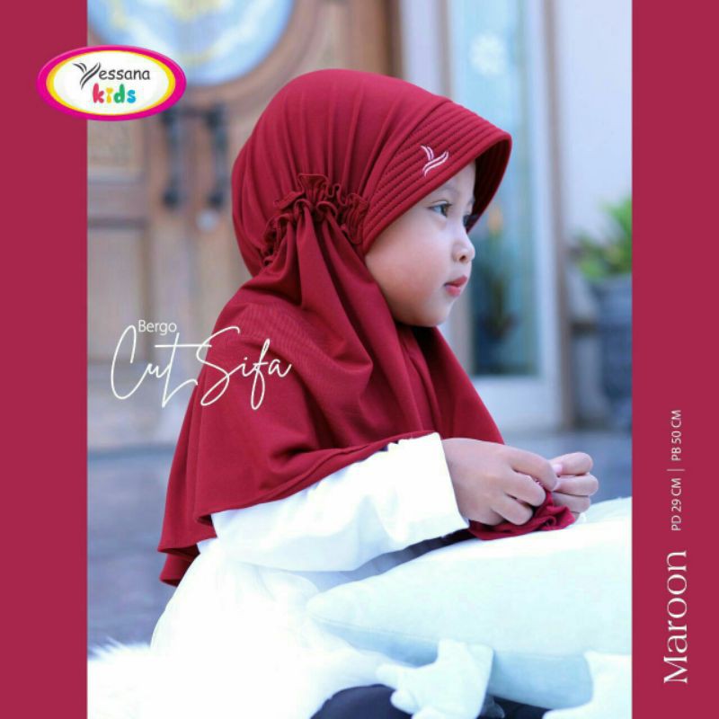 [Yessana Kids]-Bergo Cut Sifa Maroon-Hijab Cantik-Jilbab Terlaris