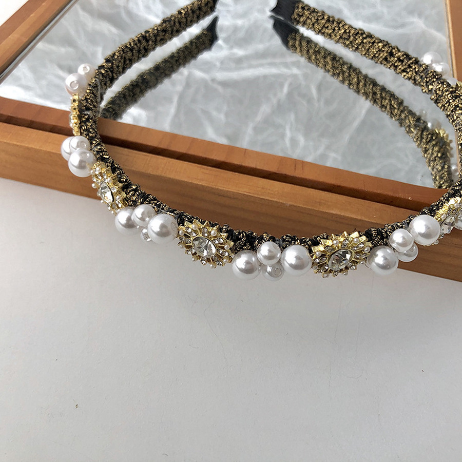 Korean Pearl Rhinestone Headband Ladies Flower Retro Crystal  Hair Band Fashion Hair Accessories