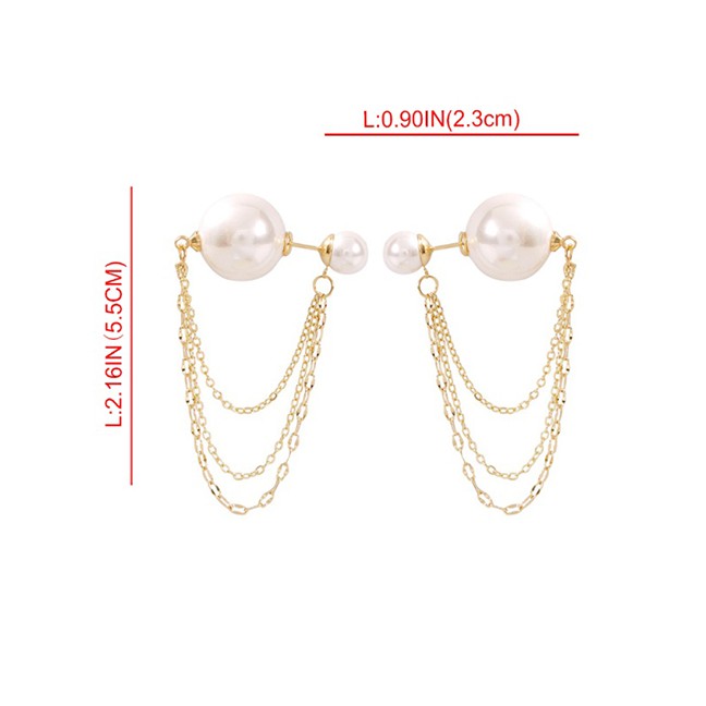 LRC Anting Tusuk Fashion Alloy Chain Fringed Pearl Earrings F77949