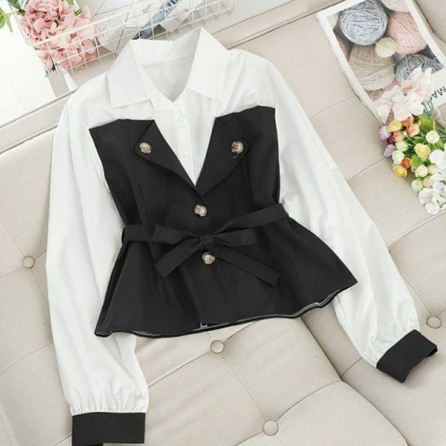 PC - Kemeja Monicron / Casual Style / Kemeja Wanita Terkini / Fashion Terbaru / Korean Style-Hitam