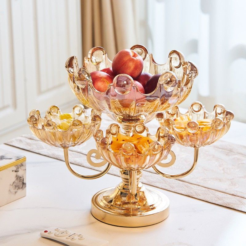 PREMIUM TEMPAT BUAH EMAS GOLD KERAMIK KACA UNIK BUAHAN KULKAS KRISTAL ROTAN BAYI/TRAY BUAH MIKA FOAM