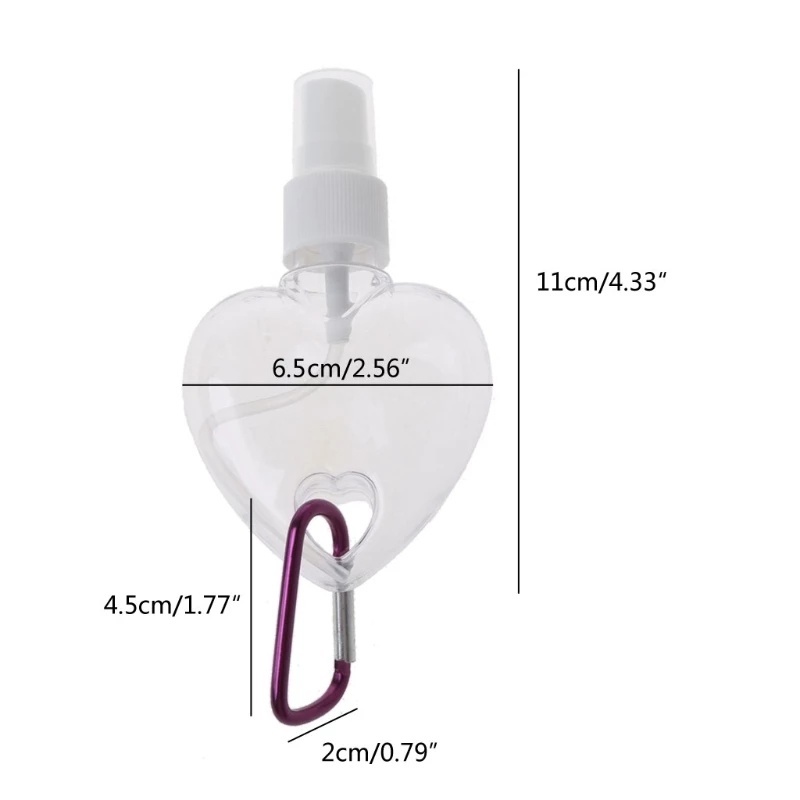 [1PC 50ml Mini Empty Refillable Perfume Bottle] [Clear Color Love Hook Plastic Carabiner Hook Spray Bottles] [Essential Oils, Perfume Traveling and Outgoing Portable Container]