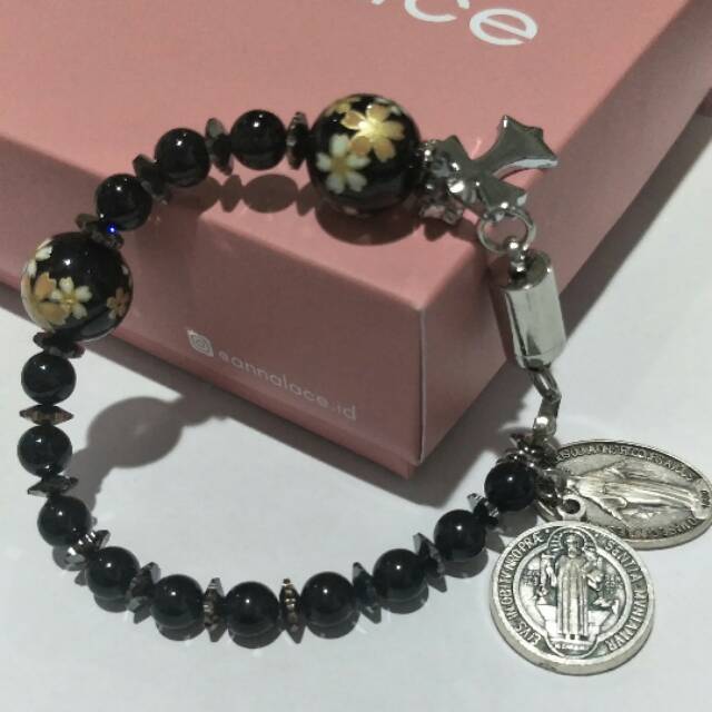 Bracelet Black Pearl + Tensha Rose