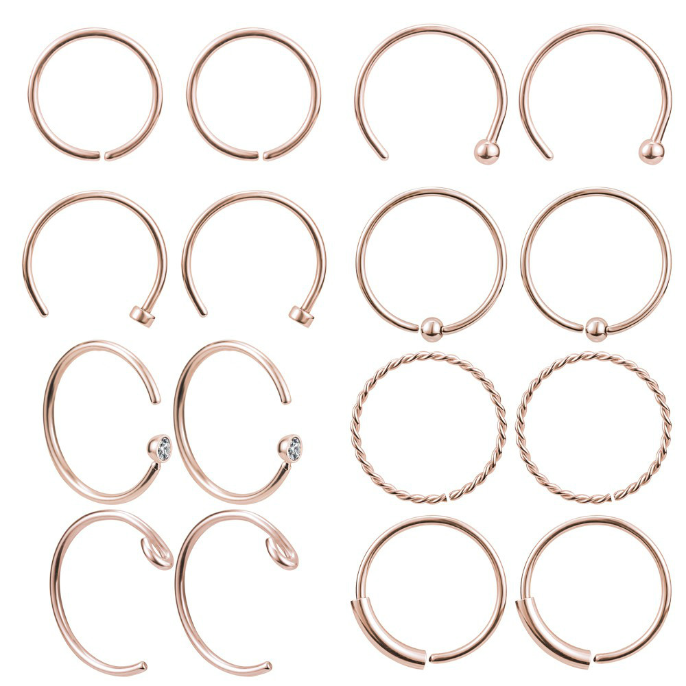 1 Lot / 16pcs Anting Tindik Bibir / Hidung / Telinga / Tubuh Bentuk Angka 8 Bahan Stainless Steel Flexible
