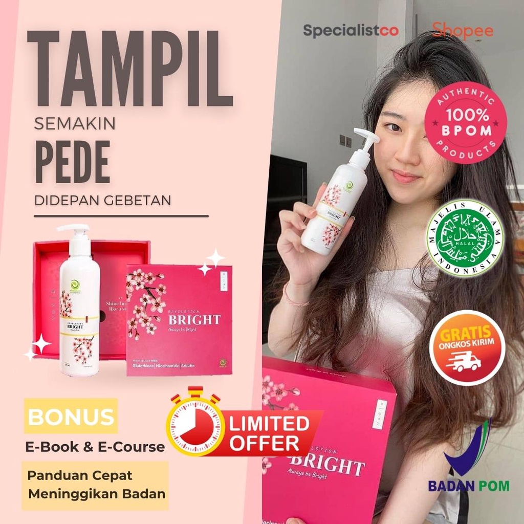 Revolution Bright Whitening Body Lotion Original BPOM / Pemutih Badan, Ketiak, Dan Lipatan Kulit