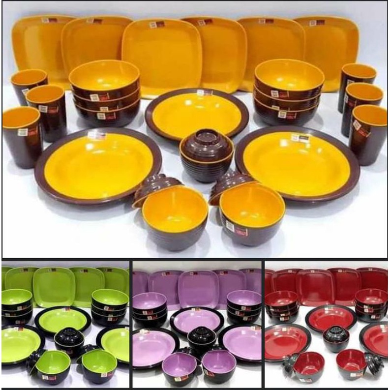 Piring Makan melamin set 30pcs Golden dragon/Piring dua warna