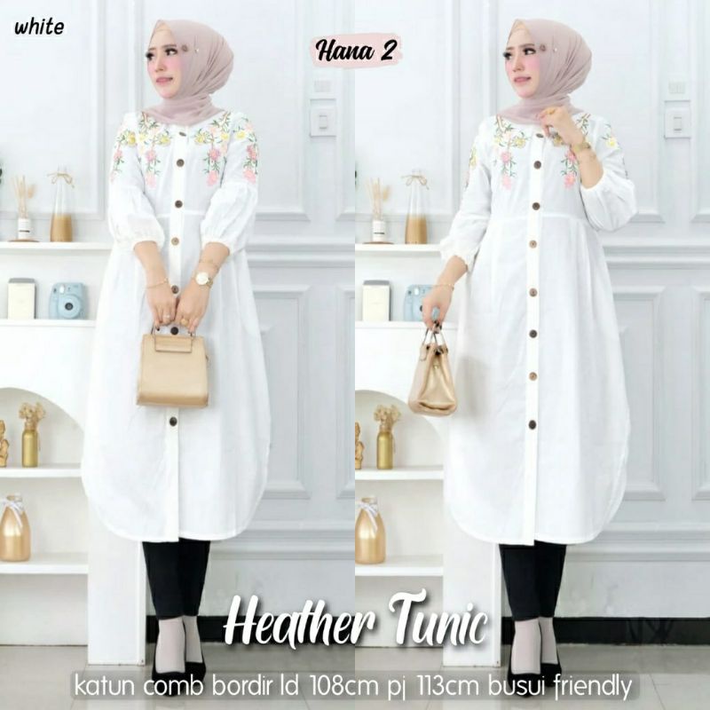 Heather Tunic, TUNIK WANITA MUSLIM CANTIK MODIS FIT XL ALD 108 BAHAN KATUN IMPORT MIX BORDIR KANCING BUSUI TERMURAH OOTD