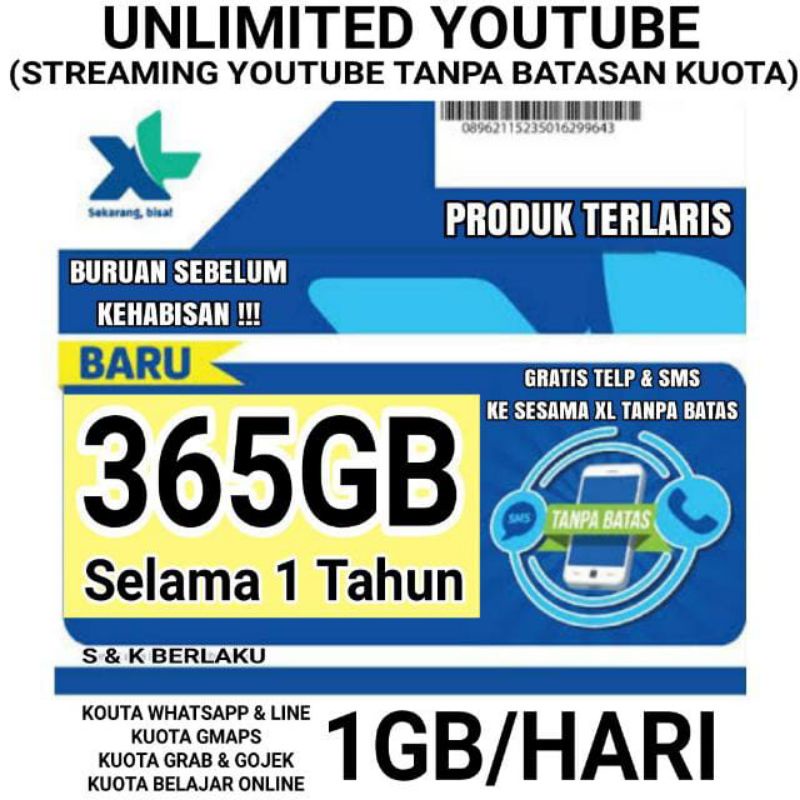 XL 365GB unlimited youtube