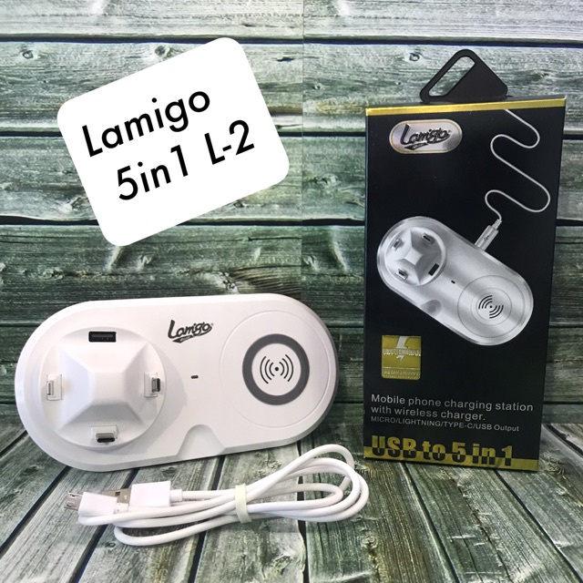 Lamigo WL2 Wireless Charger 5 in 1 Lightning Type C Micro USB cas HP original