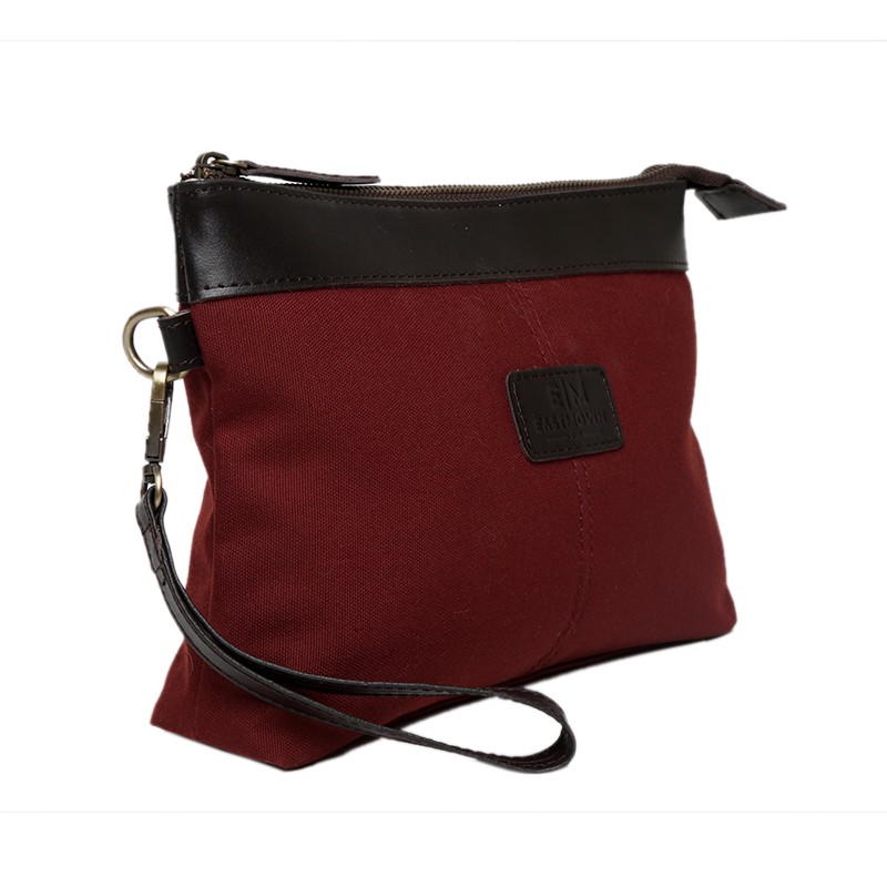 Tas Tangan Handbag Clutch Eastmovin Oliver Pouch Cewek Cowok Merah Maroon Kanvas TEBAL Kulit Asli