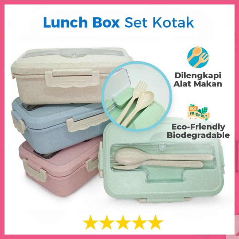 Lunch Box Kotak Bekal Makan 4 In 1 Free Sendok / Set Box Makan Tupperware Anak Anti Tumpah / Kotak B