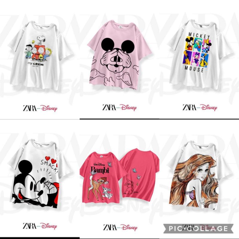 Kaos Anak Perempuan Zara Disney Mickey Minnie Mouse Princess Ariel Snoopy Bambi 10y 12y 14y 16y 18y
