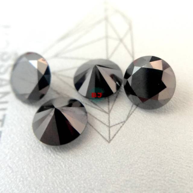 Black Moissanite / Black Diamond Hitam Round