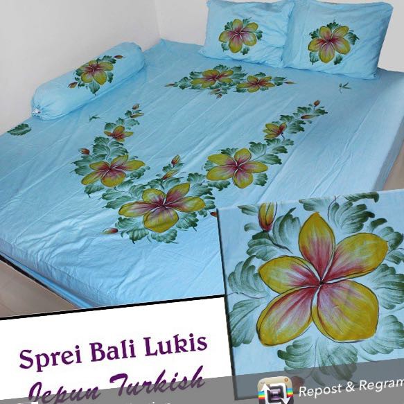 Sprei Lukis Bali Motif Bunga Jepun Ukuran 200 cm x 200 cm
