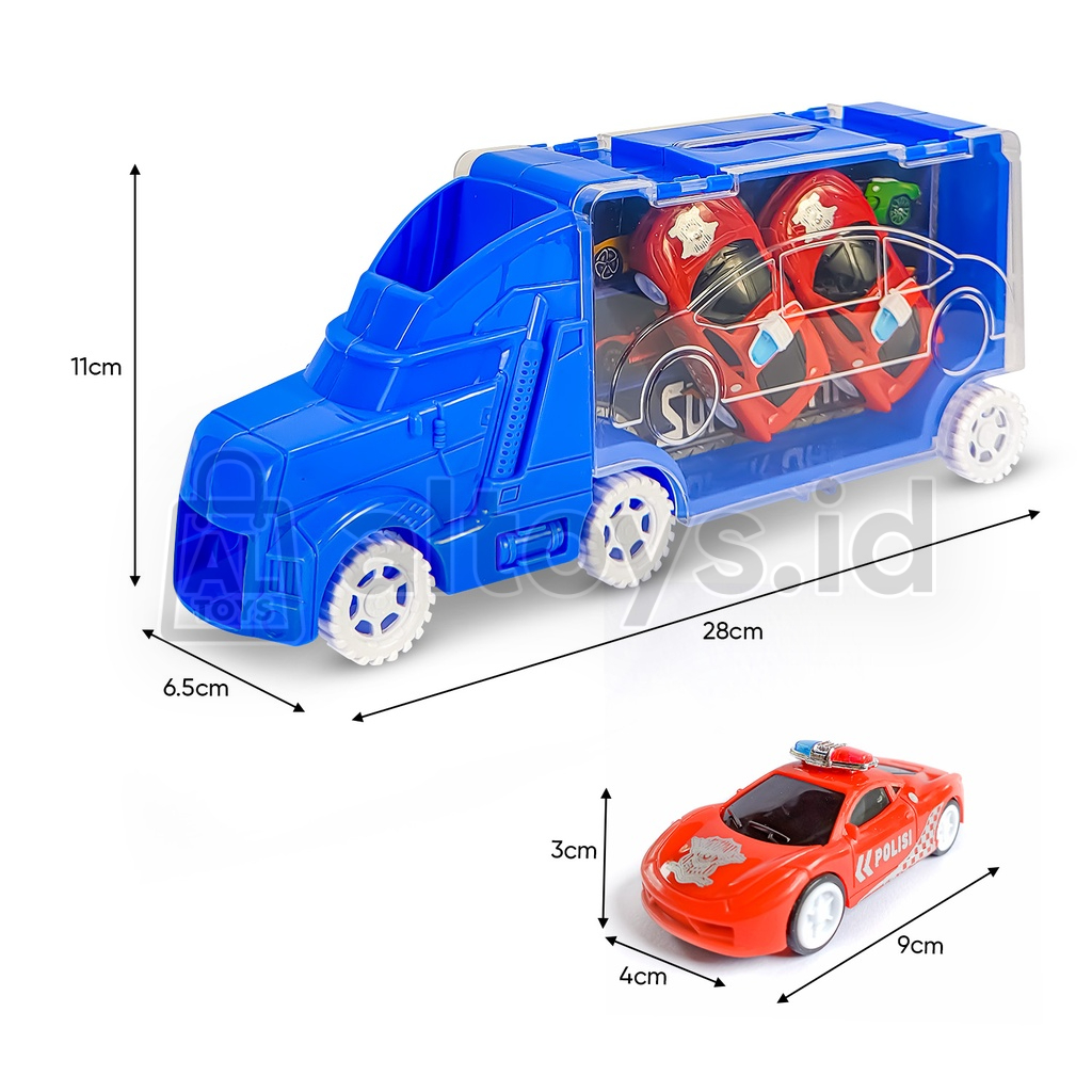 Mainan Truck Carrying Case Muat Mobil Polisi 2pcs Mini Pullback Set YN6